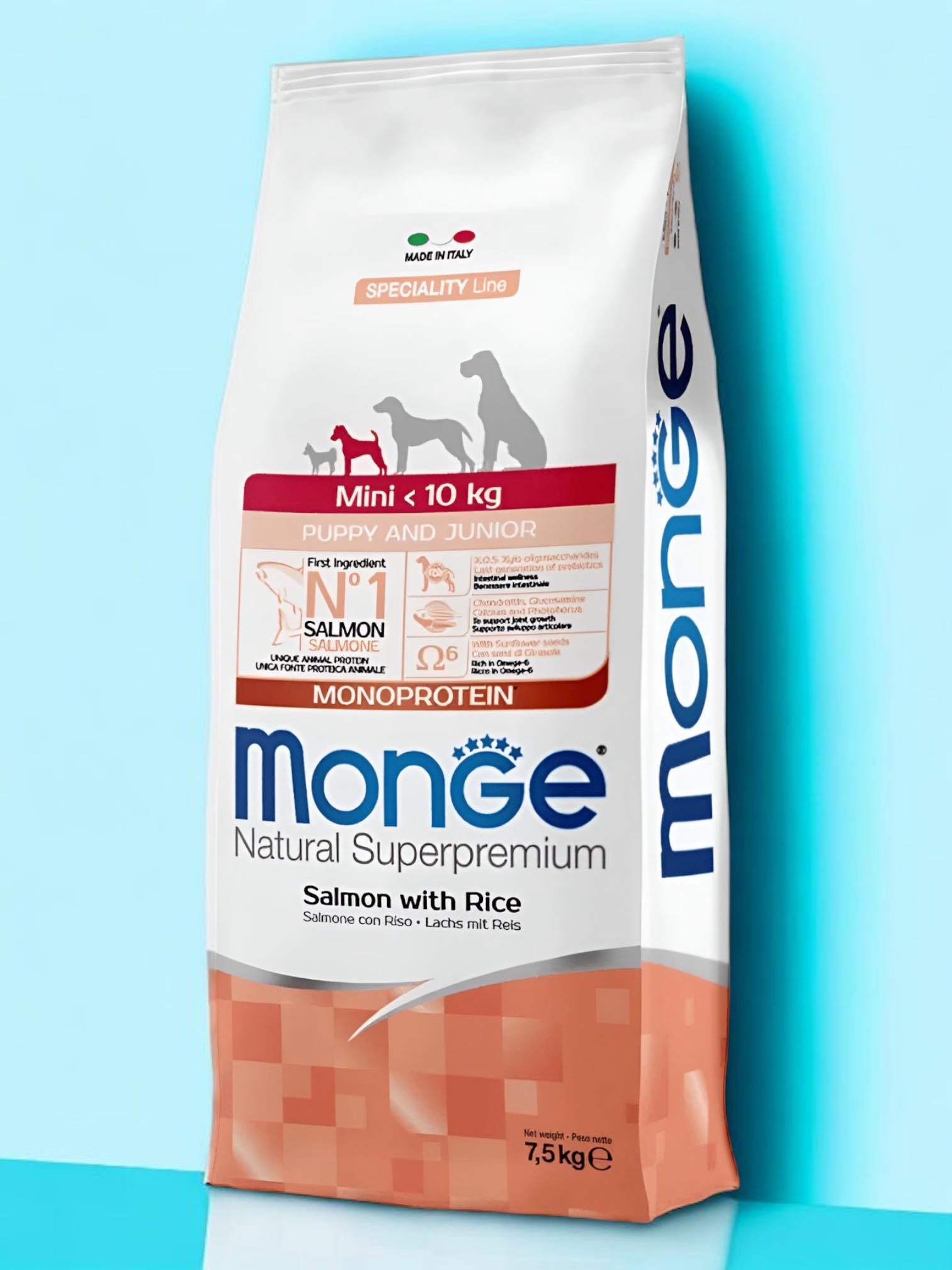 MONGE Храна за возрасни кучиња од мали раси со лосос и ориз Natural superpremium