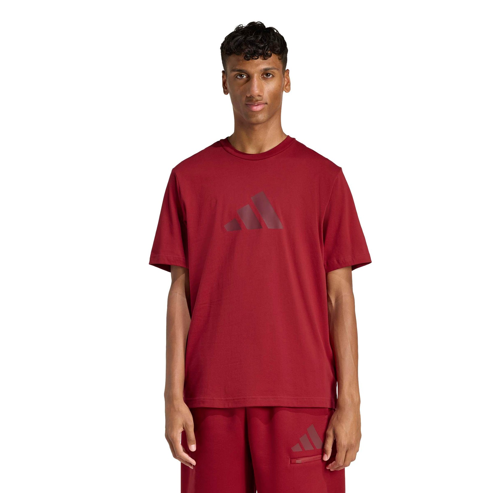 Машка маица Adidas M Fi Sl T KD7647, со заоблен врат, бордо боја