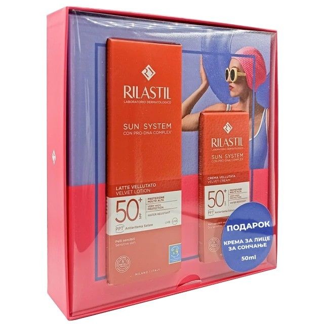 RILASTIL Rilastil Sun System Velvet Lotion Spf 50+ 200Ml+ Подарок Rilastil Sun System Velvet Touch Spf 50+ Крем за Сонце 50Ml