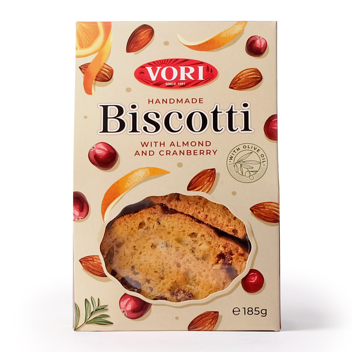 VORI'S DELICATESSEN Бисквити со бадем и брусница, 185г185г
