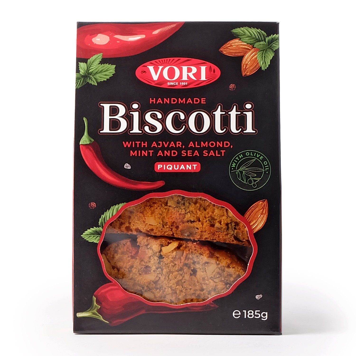 VORI'S DELICATESSEN Пикантни Бисквити со ајвар, бадеми, нане и морска сол, 185г