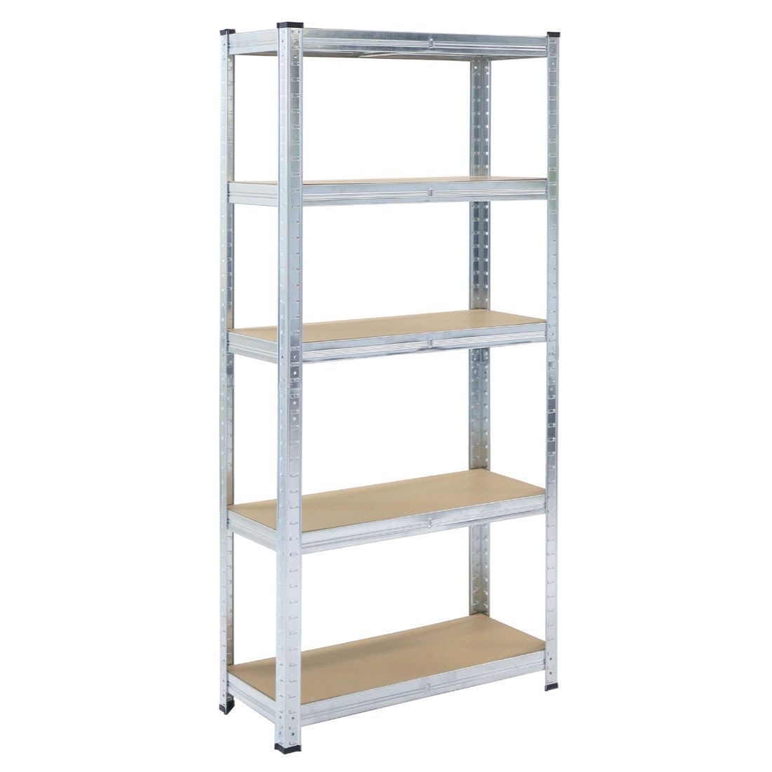 Sitonia Полица Метал MDF 180×90×30 cm - 5 нивоа со носивост 175 kg по ниво, вкупно 875 kg, поцинкувана конструкција со MDF плочи