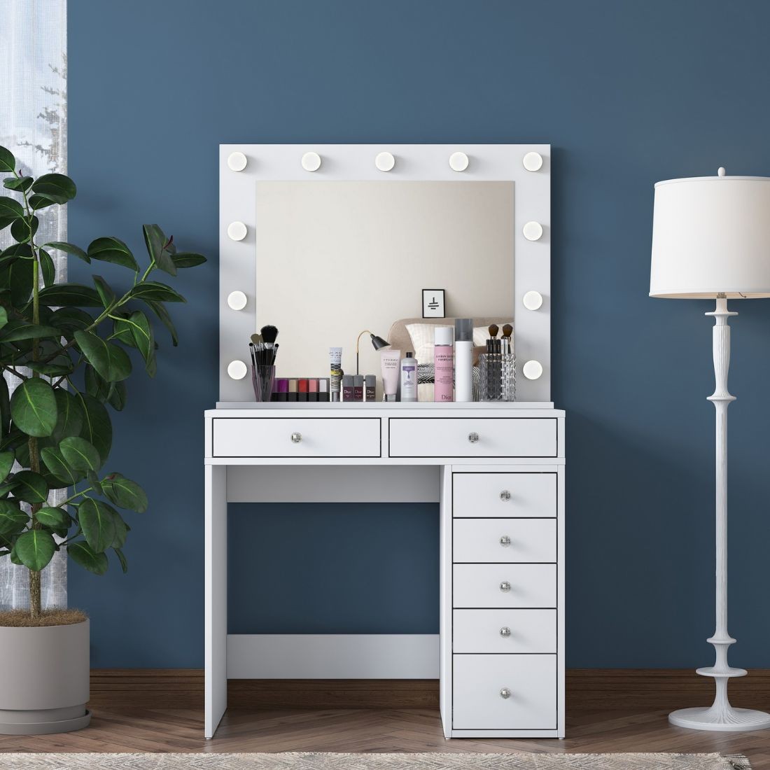 Маса за шминкање Hanah Home 90x153.4x44.5 см бела