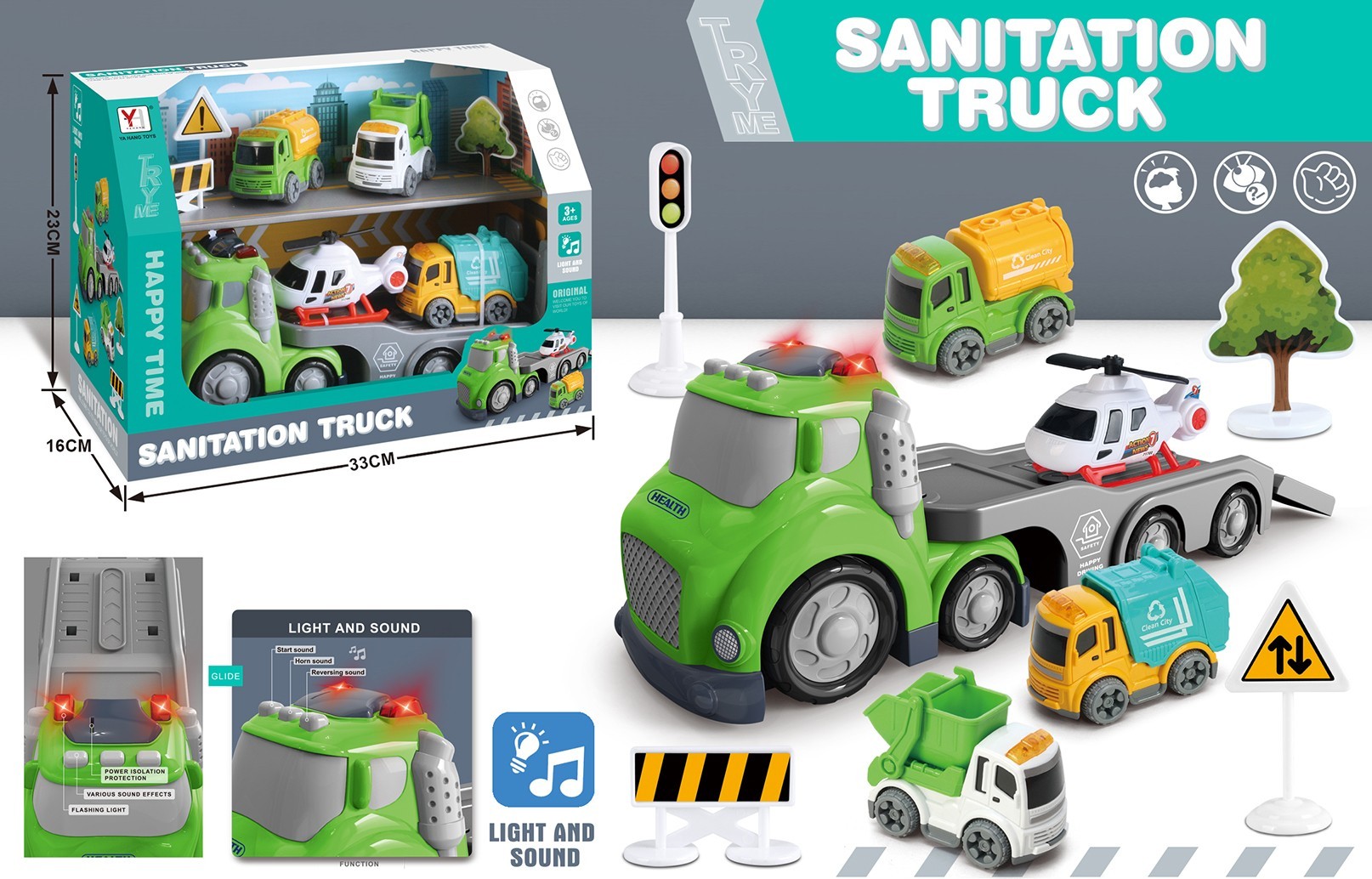 Комплет камиони за чистење, со светлина и звук