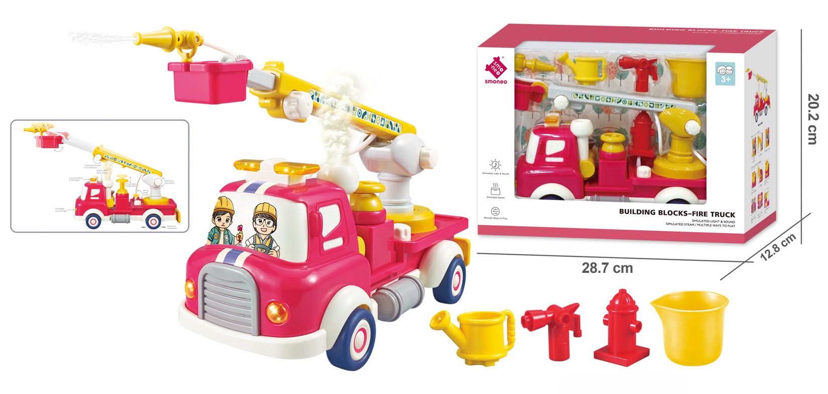 Противпожарен камион со светлина, звук и вода