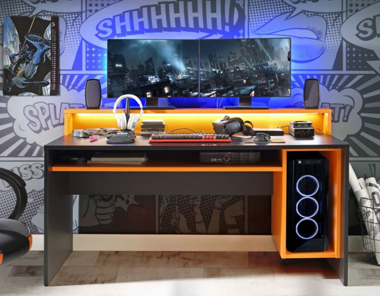 МЕБЕЛ-ВИ Биро Тезаур црно со портокалов лед