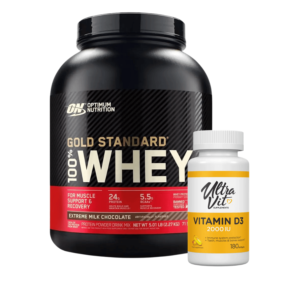 Optimum Nutrition Whey Протеин, Extreme Млечно Чоколадо, 2.27Кг. + Подарок Vitamin D3 2000 IU
