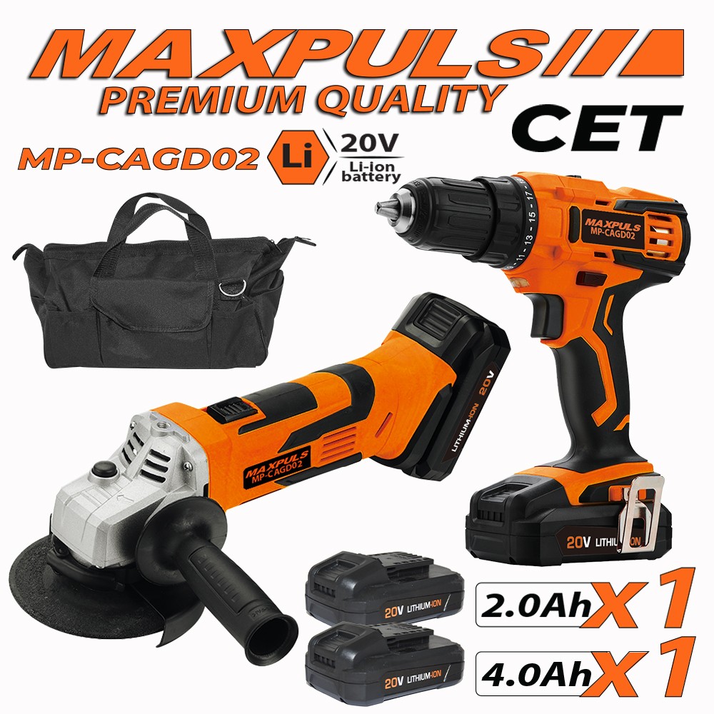 MaxPuls Сет Батериска Аголна Брусалка и Батериска Бормашина+Куфер и 2хБатерии