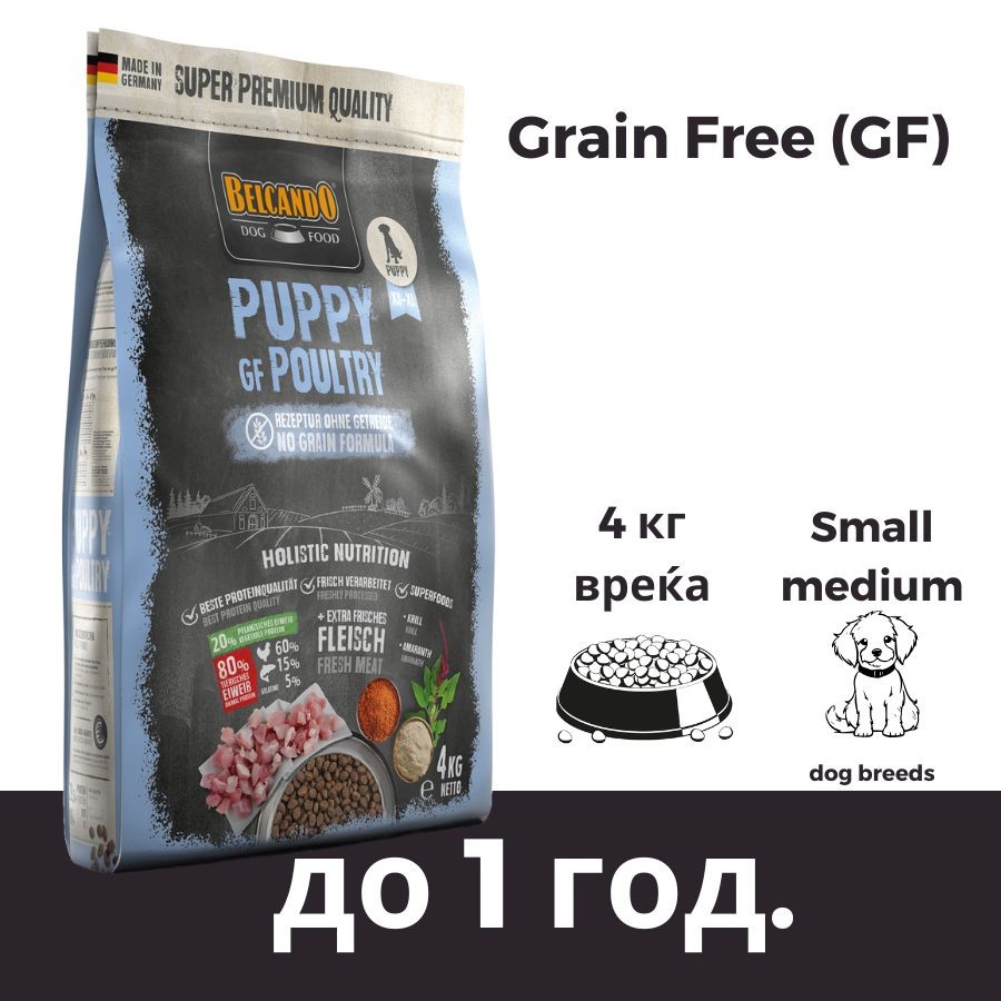 BELCANDO Храна за мало куче под 1 год, Grain free, 4кг