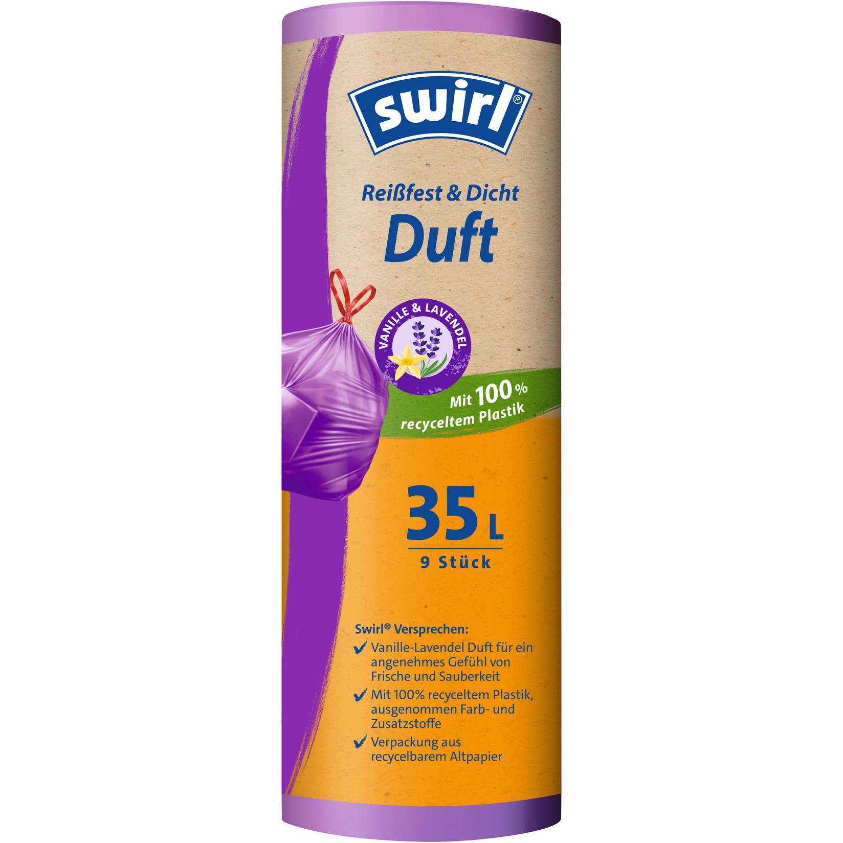 Swirl Вреќи за Отпад со Врвка со Мирис на Лаванда 35л/9