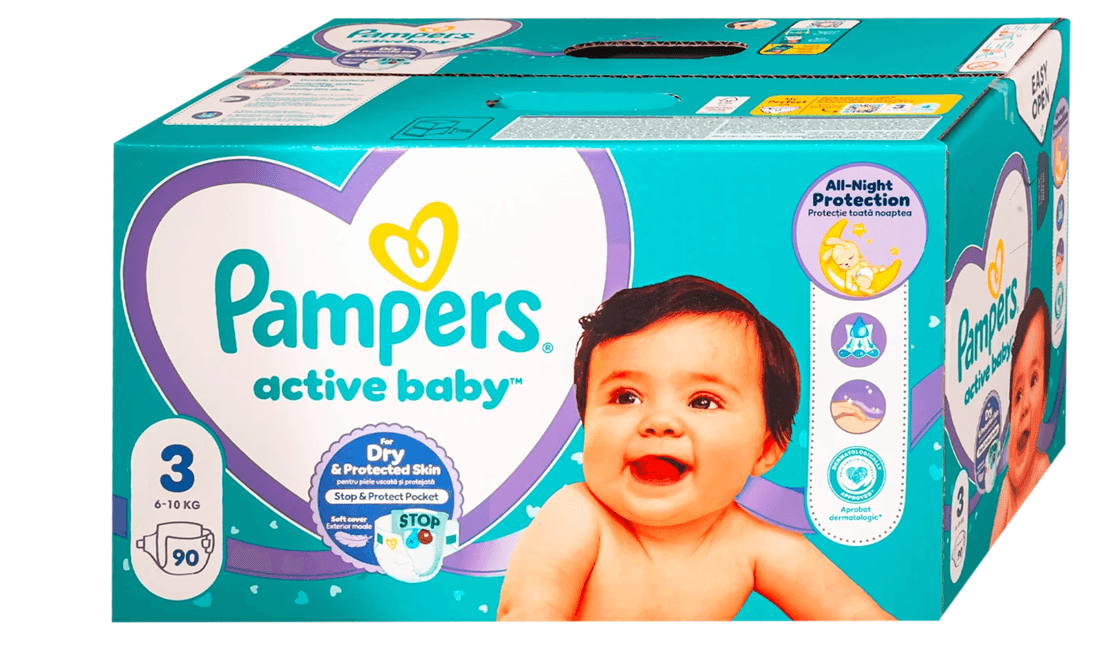 PAMPERS ACTIVE BABY Пелени бр.3 / GIANT PACK 4-10 kg, 90 парчиња