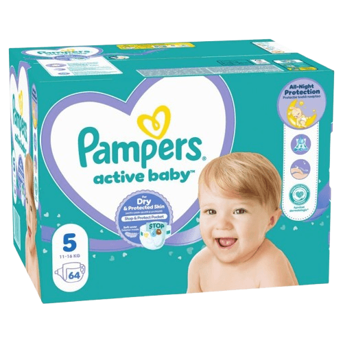 PAMPERS ACTIVE BABY Пелени бр.5 / GIANT PACK 11-16kg, 64 парчиња
