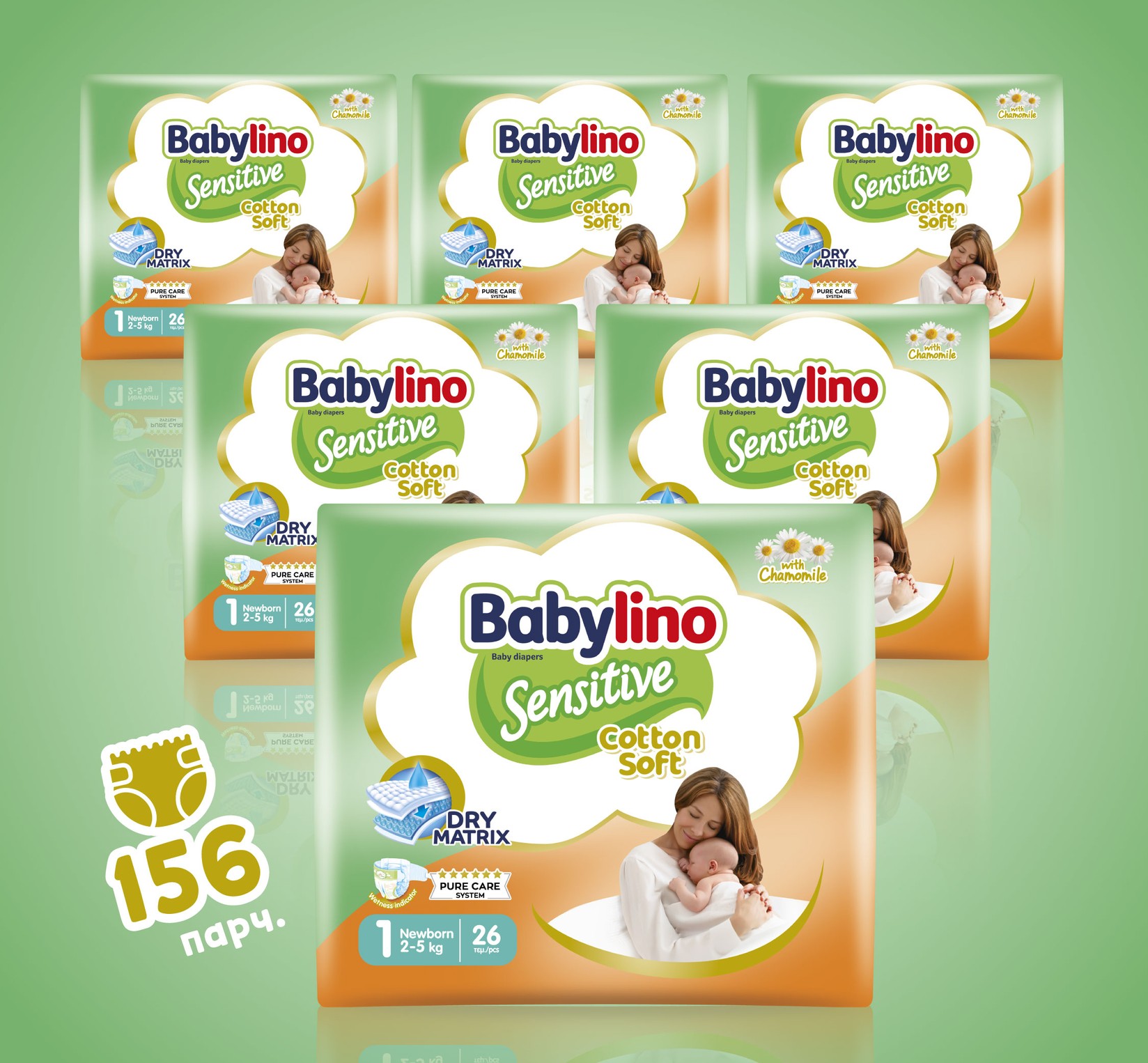 BABYLINO Сензитив Сет Пелени бр. 1, 26/1 (5+1) = 156 пелени вкупно