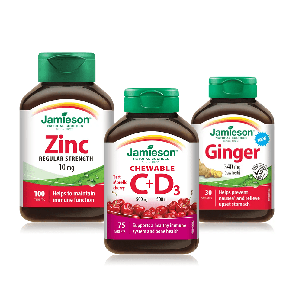 JAMIESON Имуно Сет 3/1Витамин Ц 500мг +Д3 500ИЕ + Ѓумбир 30 меки капсули + Цинк 10мл.