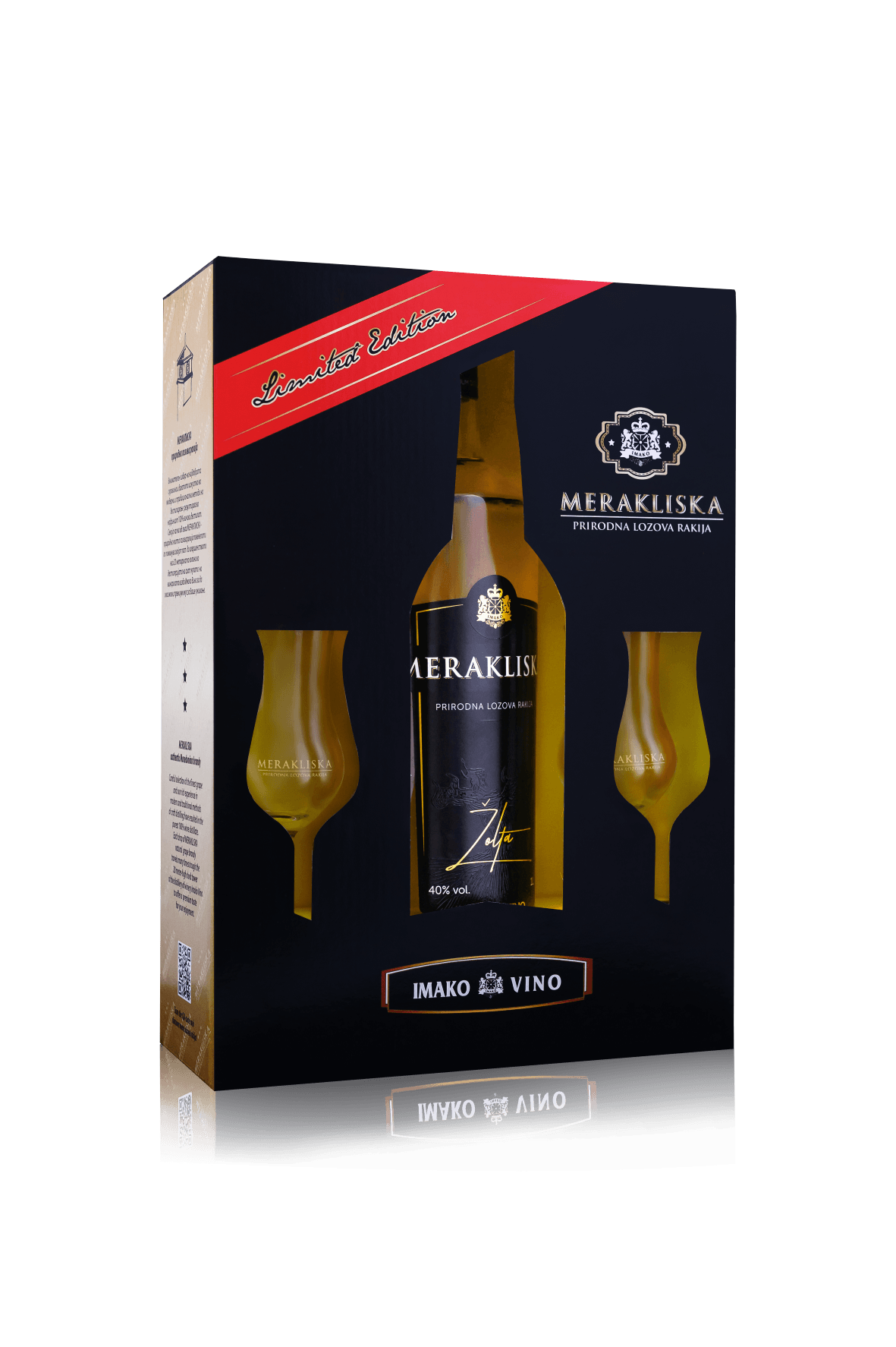 IMAKO Украсна кутија со Мераклиска 1л со 2 автентични чаши за ракија