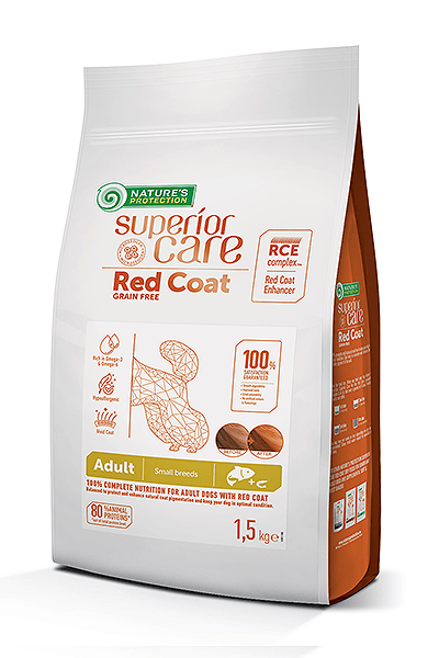 NATURE'S PROTECTION Храна за кучиња RED COAT GRAIN FREE SALMON AND KRILL ADULT SMALL BREEDS, 1.5кг.