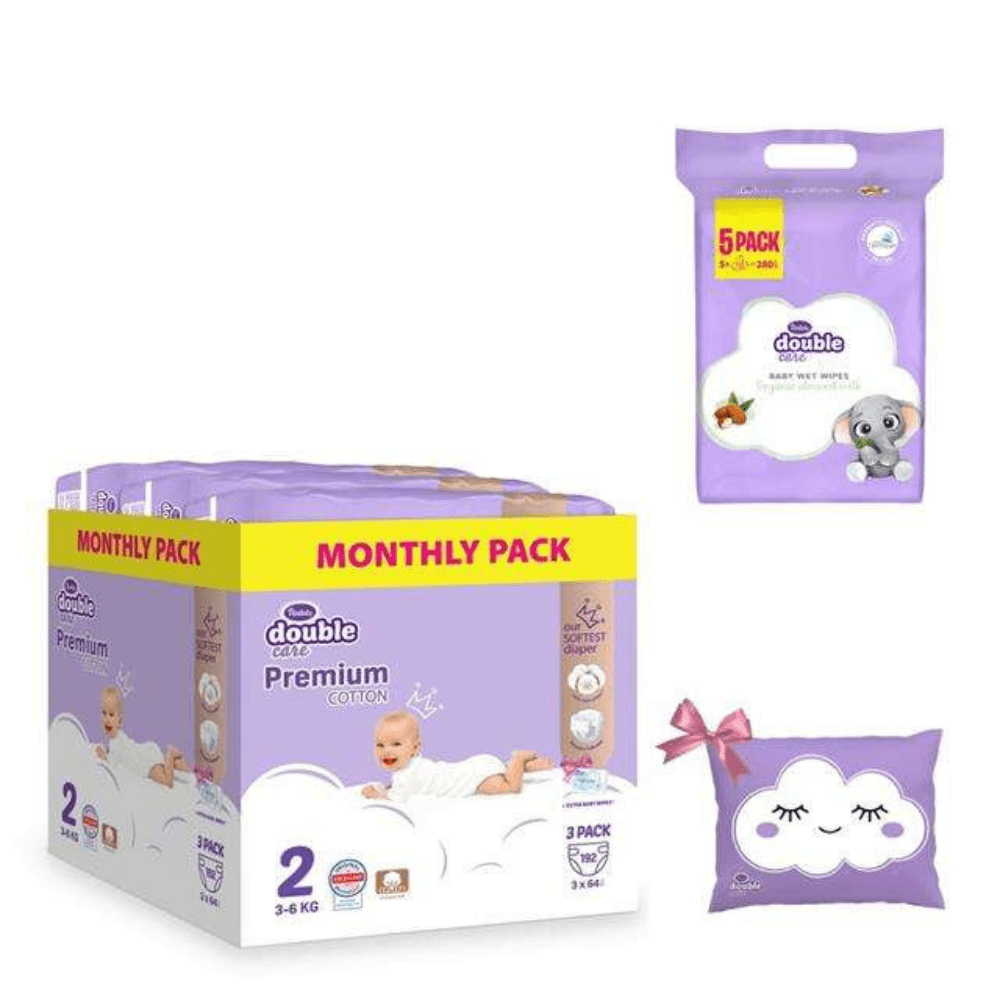 VIOLETA Premium Cotton 2+1 бр.2 (3-6kg)64/1 + Влажни марамици бадем 5/1 + Гратис перниче