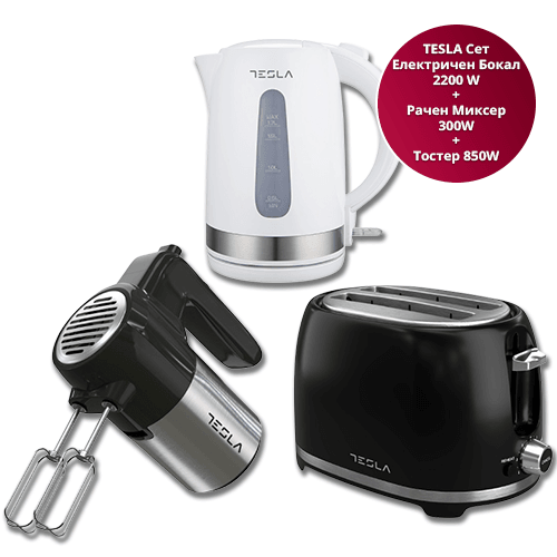 TESLA Сет Електричен Бокал 2200 W + Рачен Миксер 300W + Тостер 850W