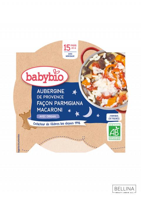 BABYBIO Органски безглутенски ноќен оброк од модар патлиџан и макарони - 15м+ - 260 гр.