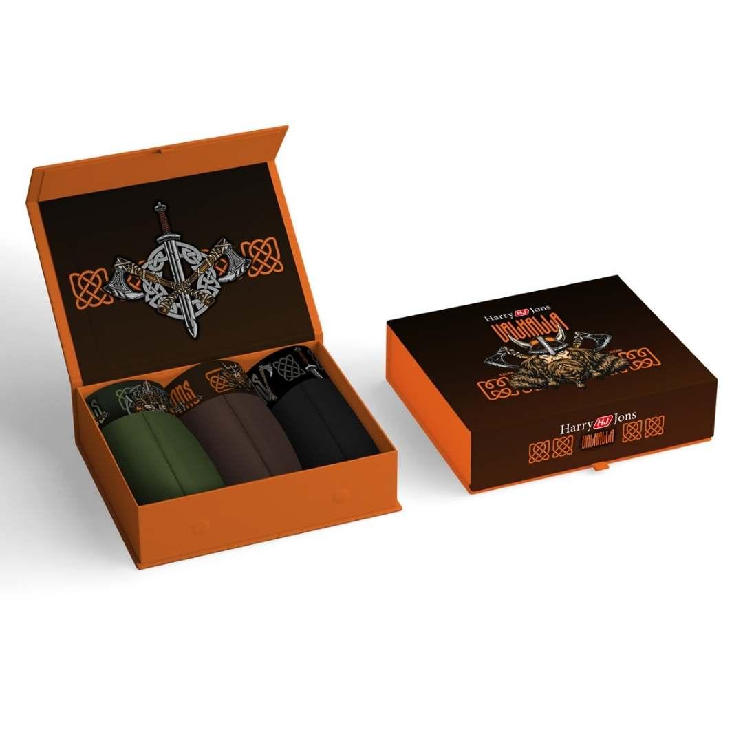 HARRY JONS Боксерки со викиншки дезен 3 пар. во премиум кутија - различни бои