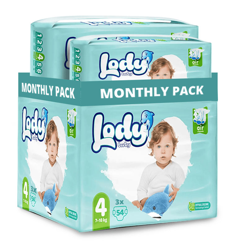 LODY BABY MONTHLY PACK  Пелени бр. 4 макси, 7-18кг. (162 пелени)