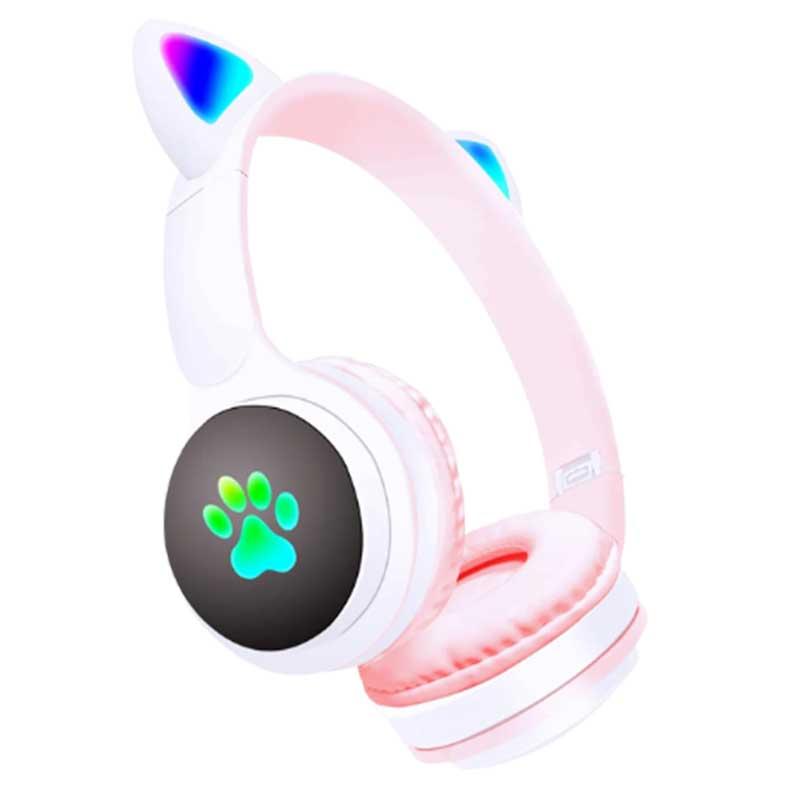 Безжични детски слушалки - Cat Earphones KT-50M - Розево - бела