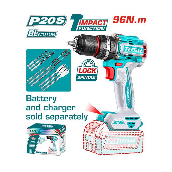 TOTAL Шрафилица 20V Без Бат 96N+Удар Мет.Фу Tidli209681 244950