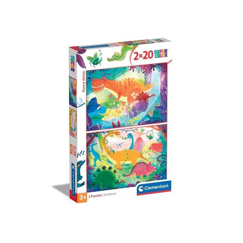 Clementoni puzzle za djecu Сложувалка Funny Dinos 2x20 пар 3+