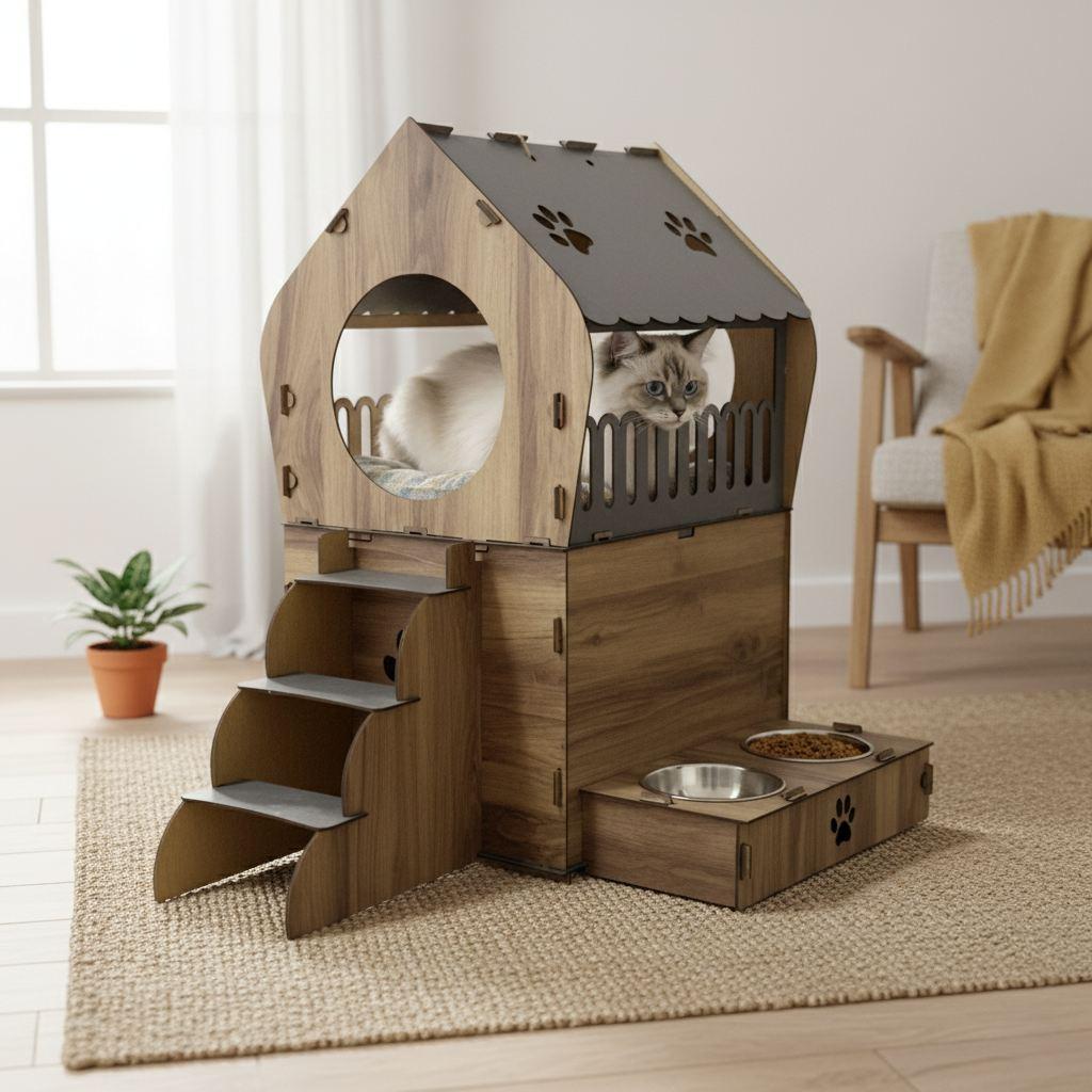 Куќа за шепи и мустаќи за мачки Неса, кафеава