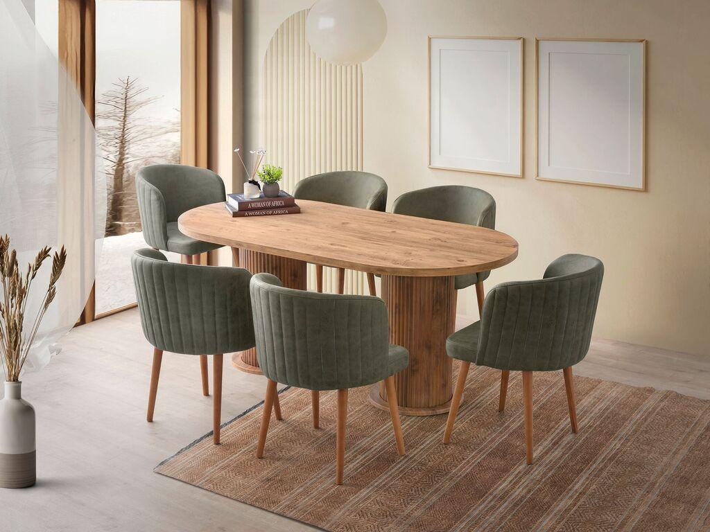 Трпезариска маса Hanah Home Milas-2991, 180x77x90 см, кафеава