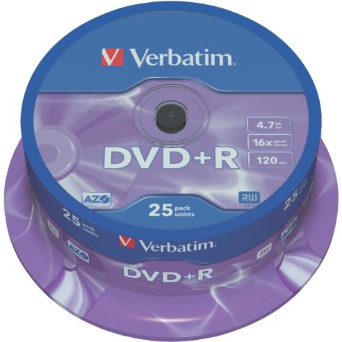 VERBATIM DVD+R, 4.7GB/120min, 16x Speed, Spindle, Сет 1/25, VER43500