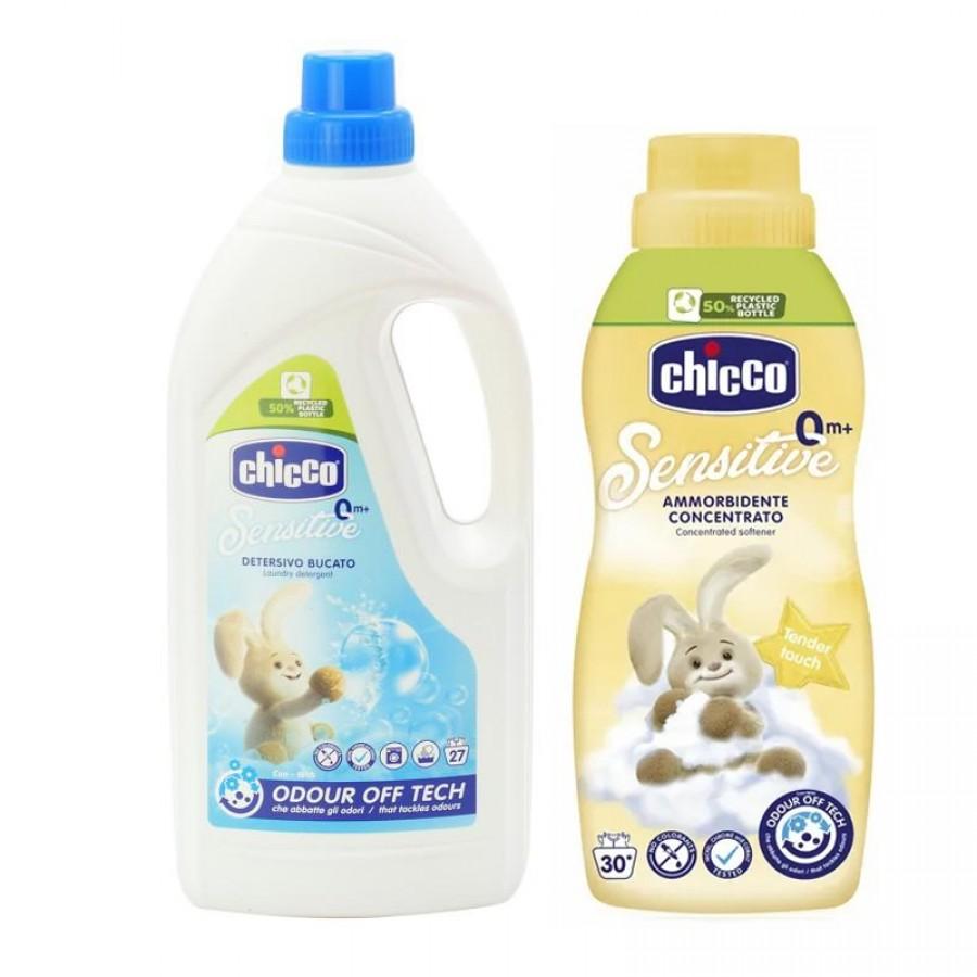 CHICCO Детергент за Алишта 1,5л Sensitive+Омекнувач 750Мл Tender Touch