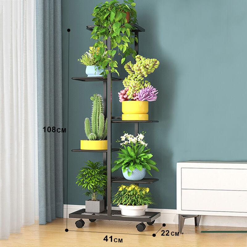 Home idea Метална Сталажa за Цвеќе Со Тркалца за 7 Саксии(Црна)