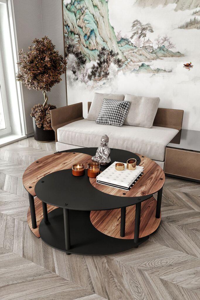 Hanah Home Комплет клуб маси Yi Yang4L 70, 4 парчиња, кафеава