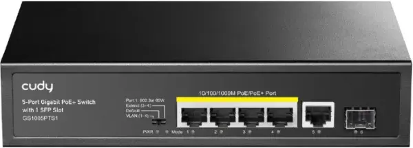 CUDY Switch GS1005PTS1, 5 порти, 4PoE+ 1RJ45, црна