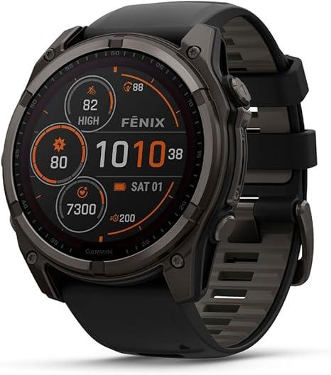 GARMIN Смарт Часовник Fenix 8 – 51 mm, Solar Sapphire, Carbon grey DLC titanium Black/pebble grey Силиконско ремче