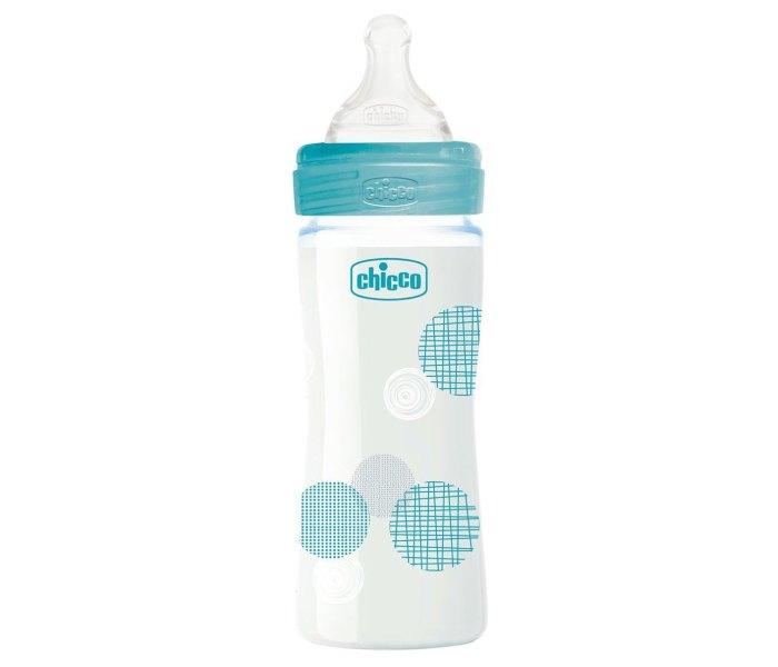 CHICCO Стаклено шишенце за бебе WB, 240ml, Сино