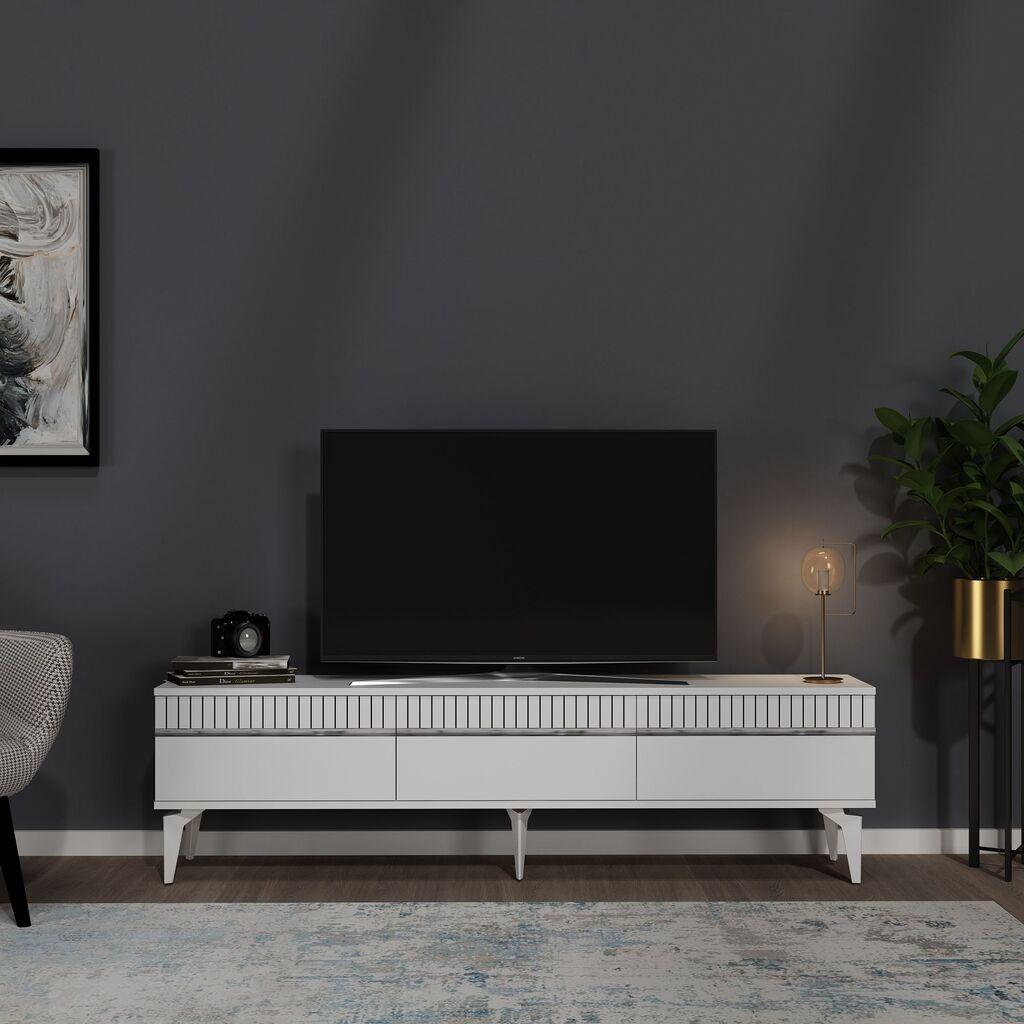 Комода за телевизор Hanah Home Defne, 180x44.6x29.6 cm, бела-сребрена
