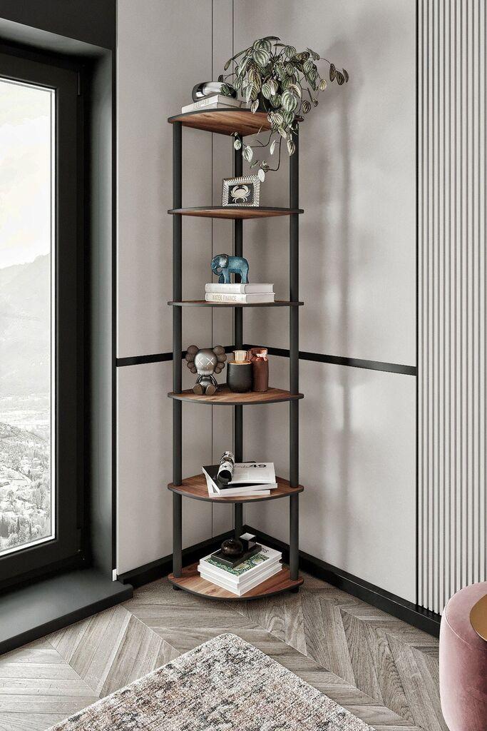 Полица за книги Hanah Home со 6 агли, 34x173x34 см, боја на орев