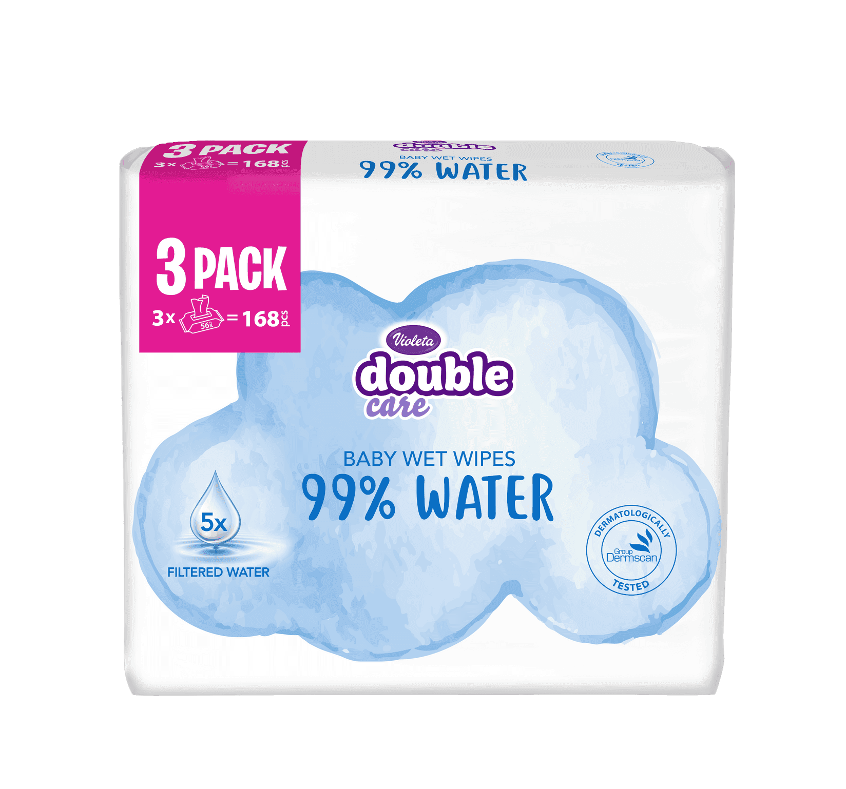 Violeta Double Care – Влажни Марамчиња 99% Вода (3 × 56 парчиња)