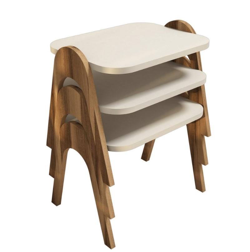 Помошна масичка Hanah Home Paris, 3 парчиња, бело-кафеава