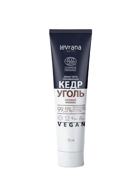 LEVRANA Дневна паста за белеење на заби од кедар и активен јаглен, 75мл