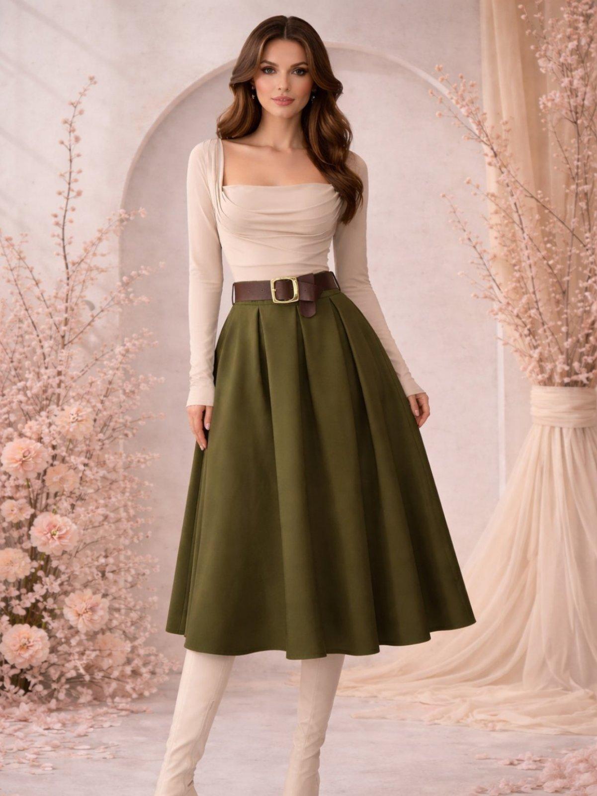 IVERI Миди еднобојна сукња во А форма