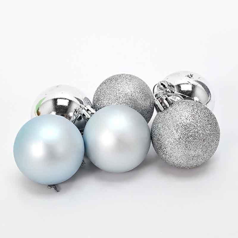 Новогодишни лампиони сребрени 6/1 пластични 5цм