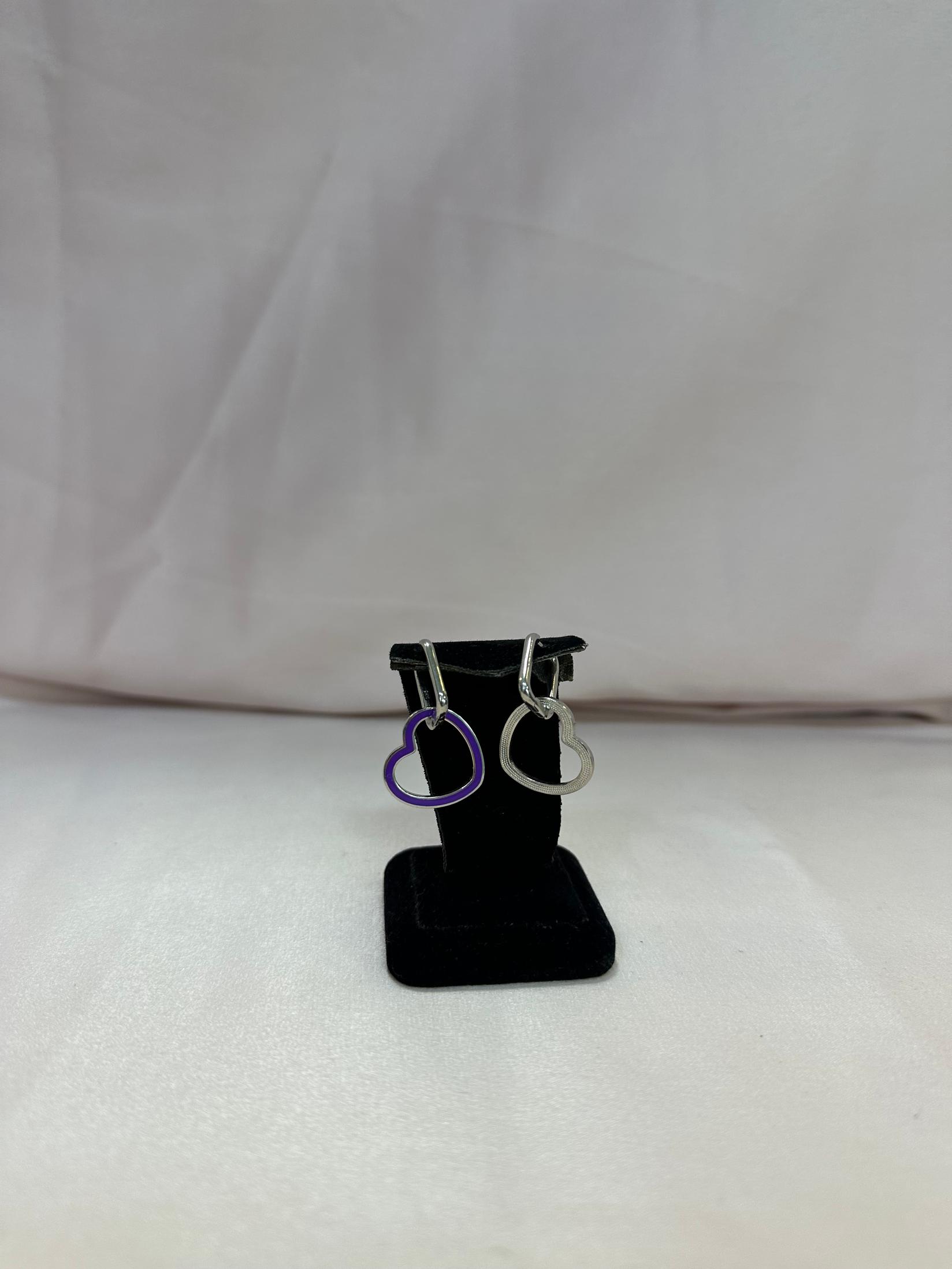 SILVER 925 Сребрени Обетки Срце Двобојно, Виолетова