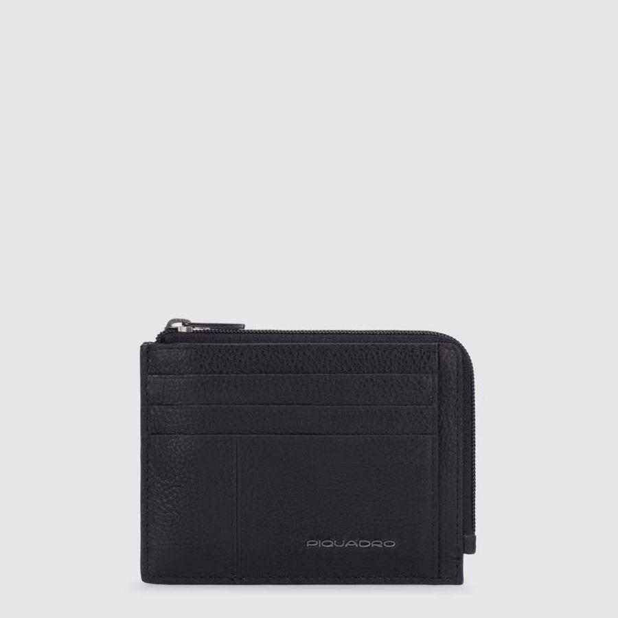 PIQUADRO Паричник, за кредитни Картички, Кожа, RFID, PP4822W116R/N, 11x8x1цм, Црна