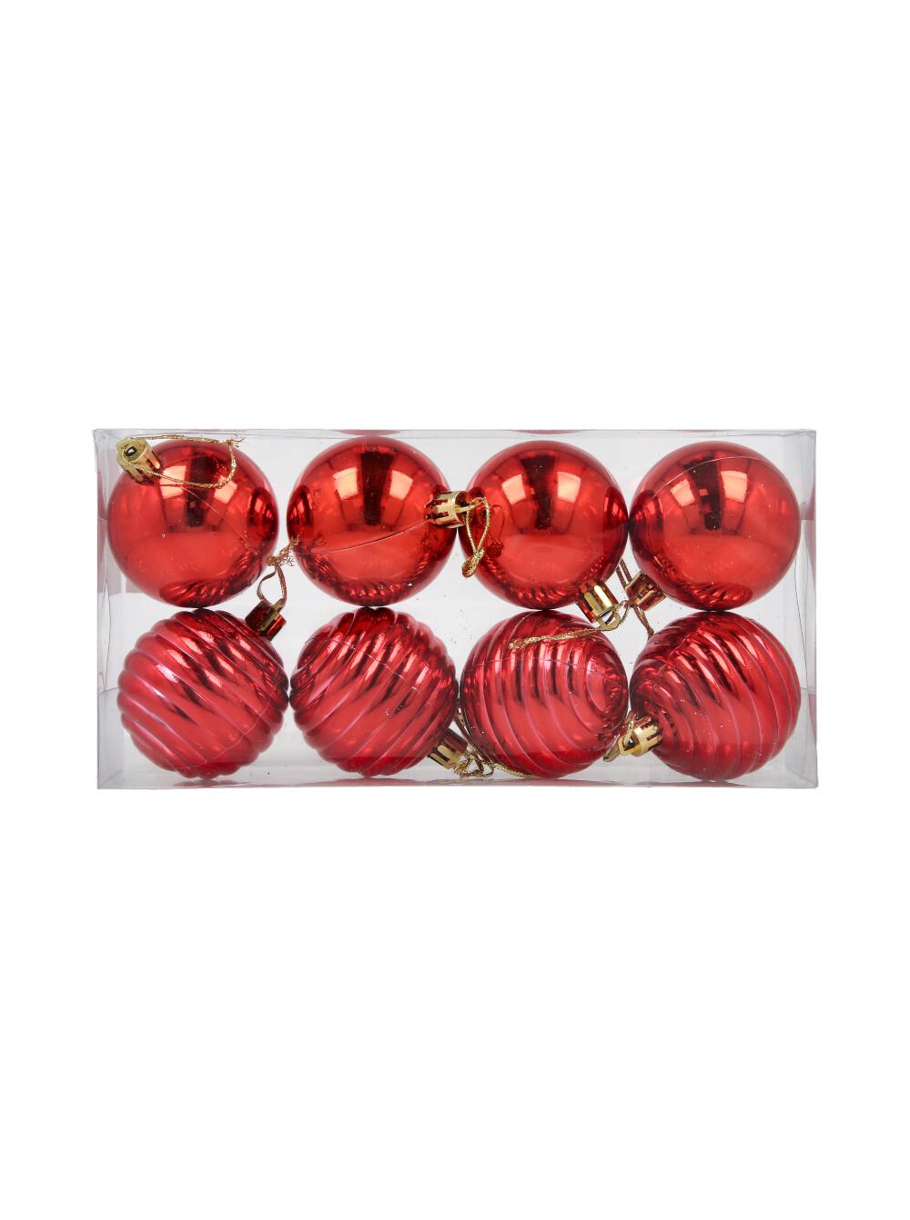 Сет од 8 новогодишни топчиња 22FZ081 црвено