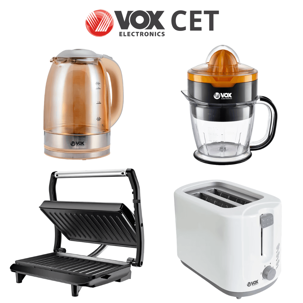VOX Сет Мали Кујнски Апарати - Тостер700 W + Цедалка 40 W + Електричен Бокал 2200 W + Тостер TO 8218 750 W