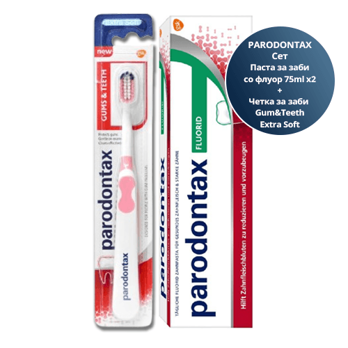 PARODONTAX Паста за заби со флуор 75ml x2 + Четка за заби  Gum&Teeth Extra Soft