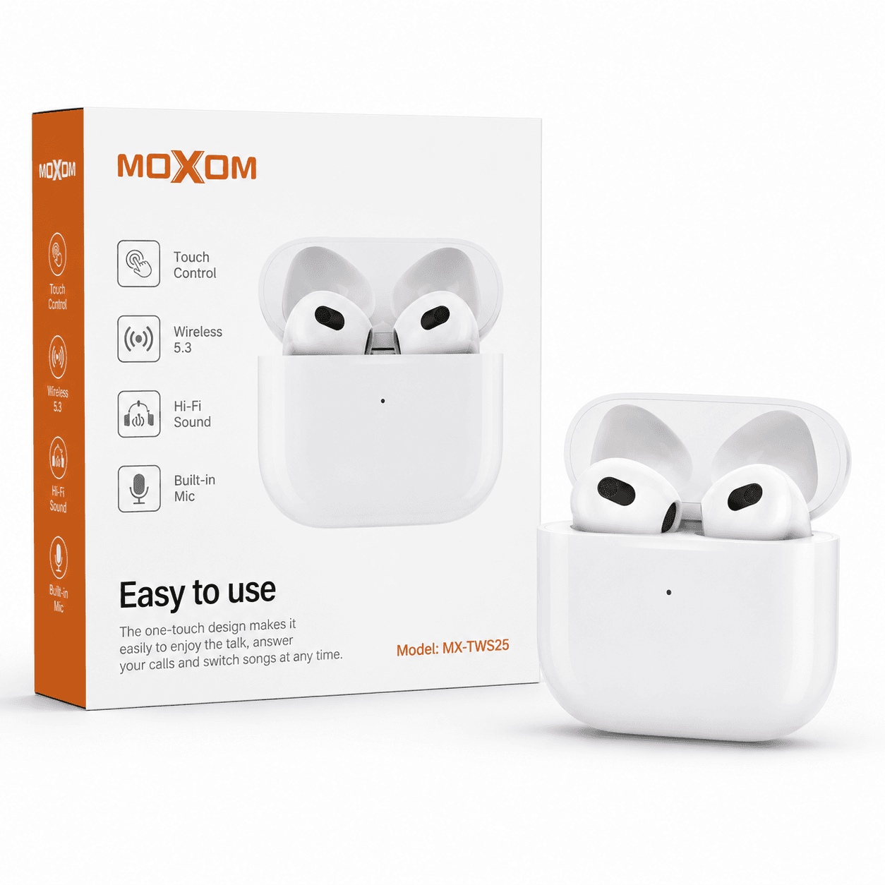 MOXOM Безжични Слушалки MX-TW58, Бели
